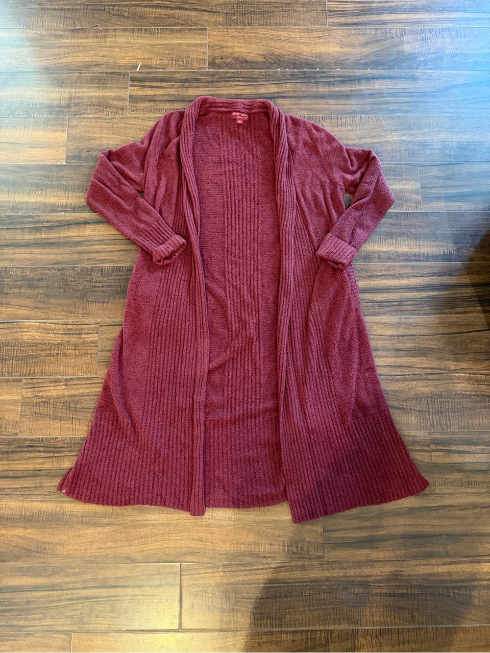 Barefoot Dreams Cozy Open-Front Burgundy Long Cardigan